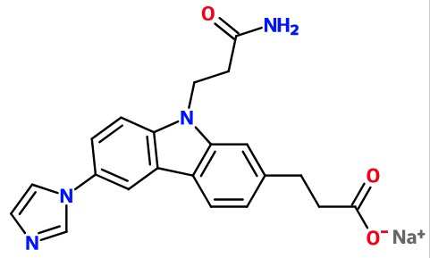 MC085315 Sodium 3-(9-(3-amino-3-oxopropyl)-6-(1H-imidazol-1-yl)-9H-carbazol-2-yl)propanoate (image for) MC085315 Sodium 3-(9-(3-amino-3-oxopropyl)-6-(1H-imidazol-1-yl)-9H-carbazol-2-yl)propanoate